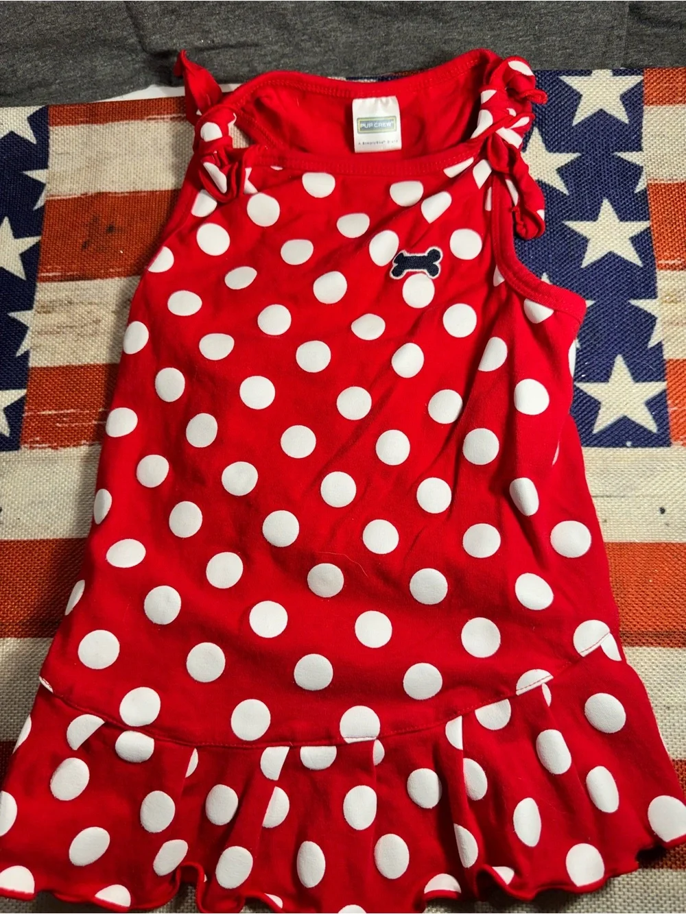 Red Polka Dot Dog Dress with Ruffle Hem
